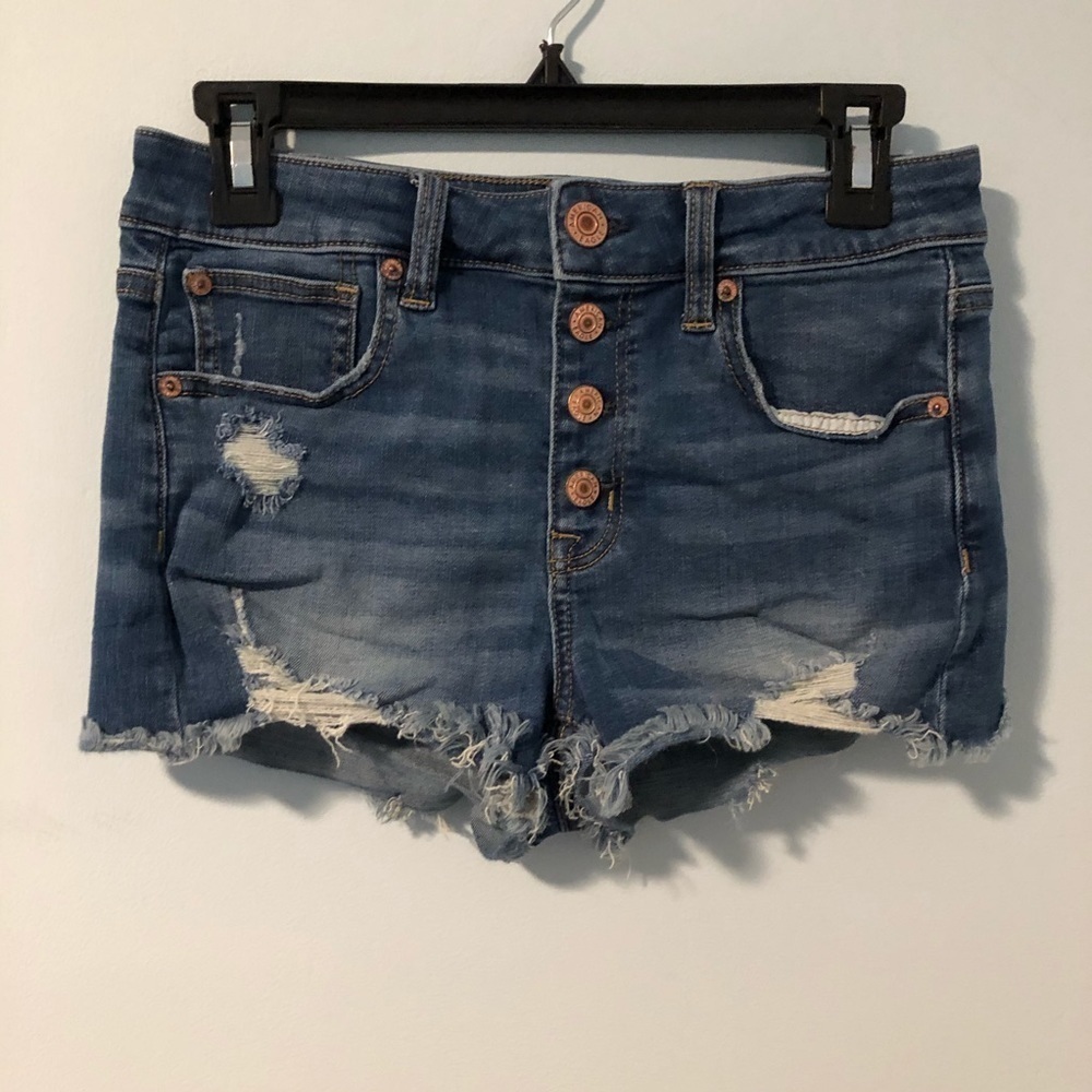 American Eagle Super Stretch Ripped Hi-Rise Shortie Jean Shorts Size 4